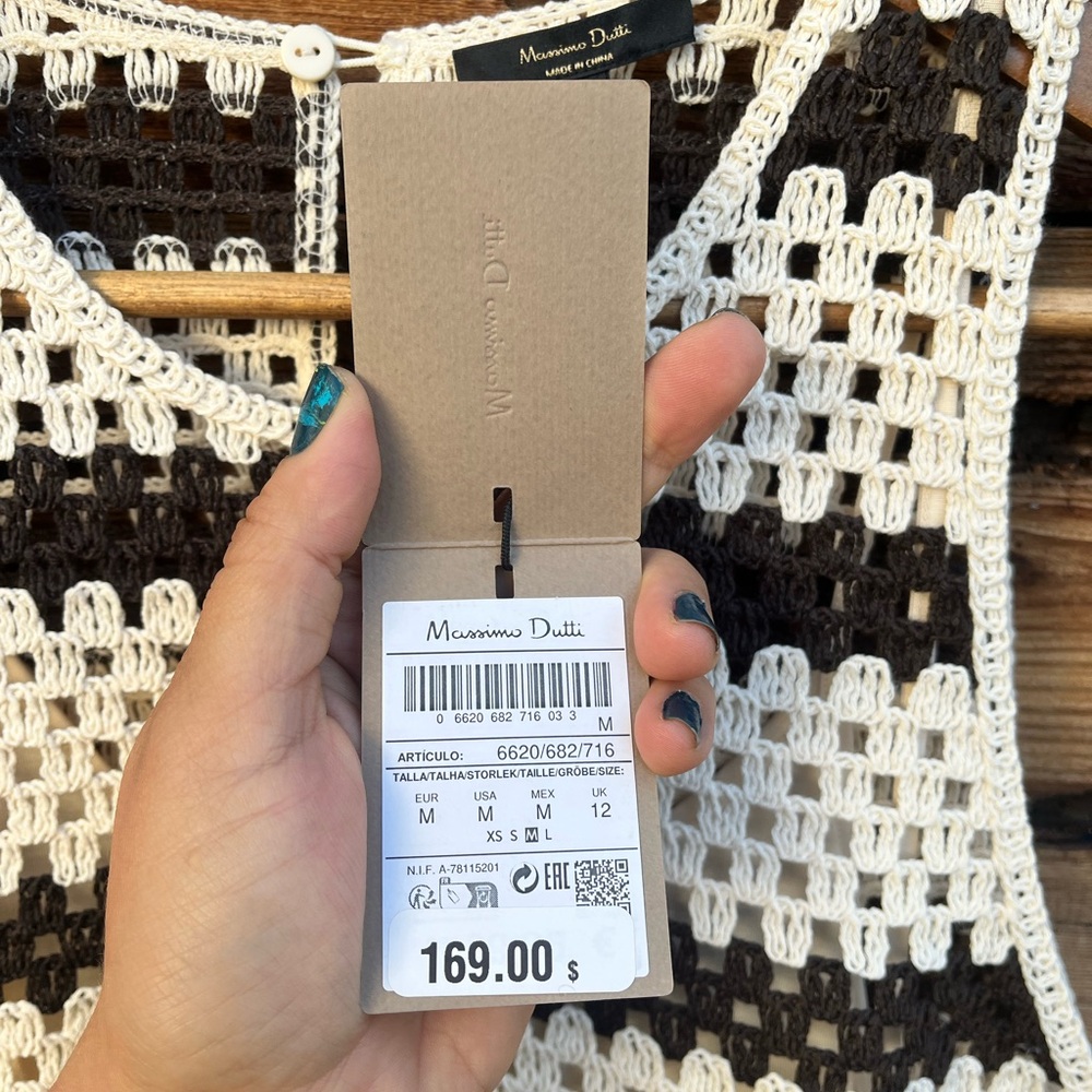 MASSIMO DUTTI | NWT Black Cream Striped Crochet Maxi Dress M - Picture 5 of 8